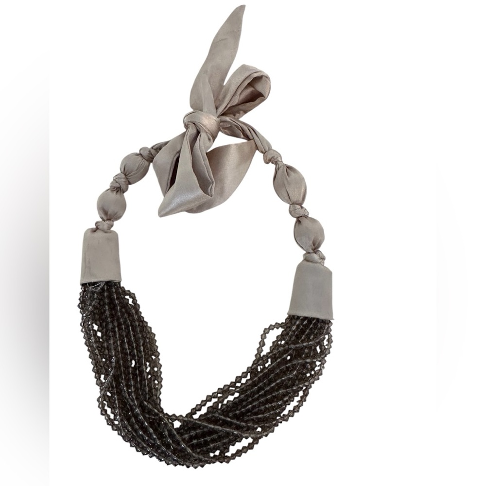 J. Crew Bead Multi-Strand Necklace with Taupe Satin Tie